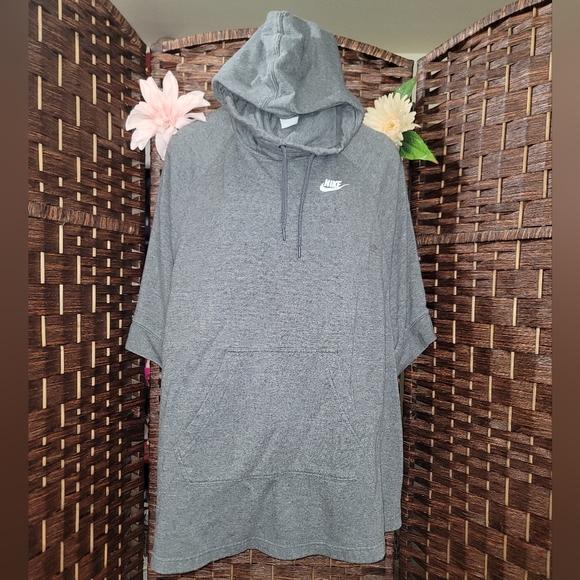 Nike Short Sleeve hoodie Sweatshirt with Pocket Gray Grey Size Small - Picture 3 of 6